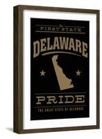 Delaware State Pride - the First State - Gold on Black-Lantern Press-Framed Art Print