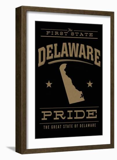 Delaware State Pride - the First State - Gold on Black-Lantern Press-Framed Art Print