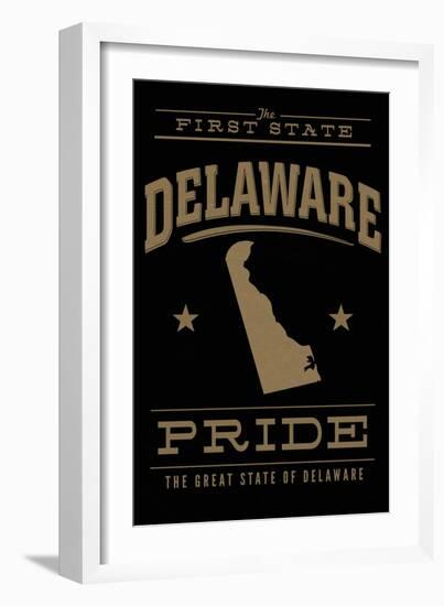 Delaware State Pride - the First State - Gold on Black-Lantern Press-Framed Art Print