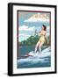 Delaware - Water Skier and Lake-Lantern Press-Framed Art Print