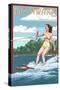 Delaware - Water Skier and Lake-Lantern Press-Stretched Canvas