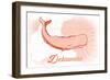 Delaware - Whale - Coral - Coastal Icon-Lantern Press-Framed Art Print