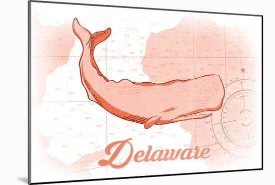 Delaware - Whale - Coral - Coastal Icon-Lantern Press-Mounted Art Print