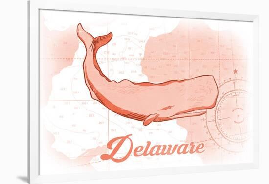 Delaware - Whale - Coral - Coastal Icon-Lantern Press-Framed Art Print