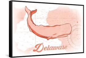 Delaware - Whale - Coral - Coastal Icon-Lantern Press-Framed Stretched Canvas