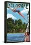 Delaware - Woman Diving and Lake-Lantern Press-Framed Stretched Canvas