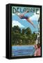 Delaware - Woman Diving and Lake-Lantern Press-Framed Stretched Canvas