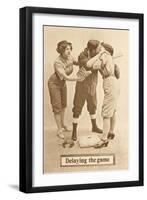 Delaying the Game, Baseball Players Kissing-null-Framed Art Print