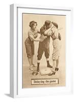 Delaying the Game, Baseball Players Kissing-null-Framed Art Print