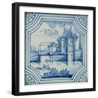 Delft Tile Showing a Drawbridge over a Canal, 19th century-null-Framed Giclee Print