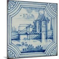 Delft Tile Showing a Drawbridge over a Canal, 19th century-null-Mounted Giclee Print