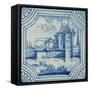 Delft Tile Showing a Drawbridge over a Canal, 19th century-null-Framed Stretched Canvas