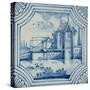 Delft Tile Showing a Drawbridge over a Canal, 19th century-null-Stretched Canvas
