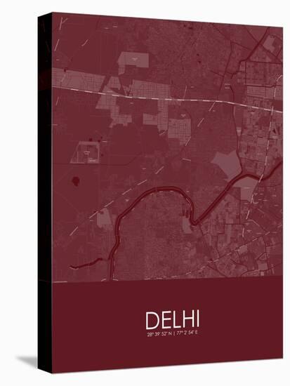 Delhi, India Red Map-null-Stretched Canvas