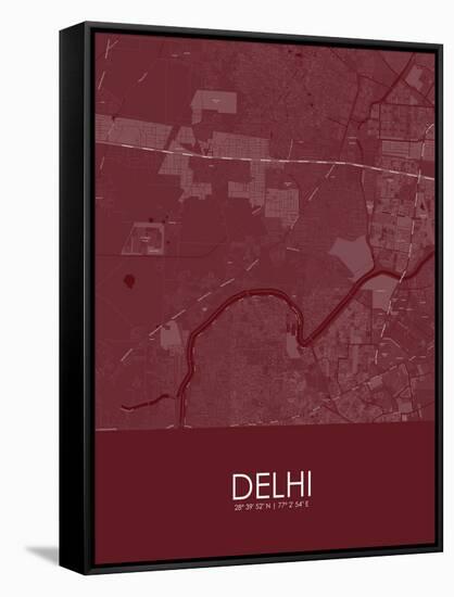Delhi, India Red Map-null-Framed Stretched Canvas