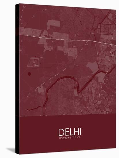 Delhi, India Red Map-null-Stretched Canvas