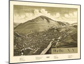 Delhi, New York - Panoramic Map-Lantern Press-Mounted Art Print