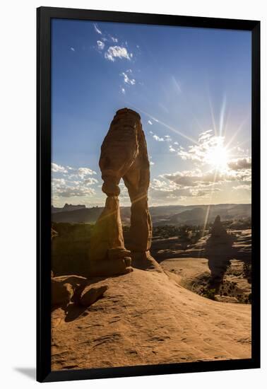 Delicate Arch with sun and clouds at golden hour, Arches National Park, Moab, Grand County, Utah, U-Francesco Vaninetti-Framed Photographic Print