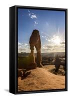 Delicate Arch with sun and clouds at golden hour, Arches National Park, Moab, Grand County, Utah, U-Francesco Vaninetti-Framed Stretched Canvas