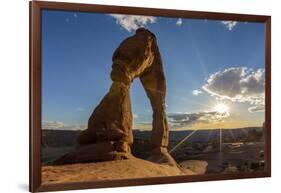 Delicate Arch with sun and clouds at golden hour, Arches National Park, Moab, Grand County, Utah, U-Francesco Vaninetti-Framed Photographic Print