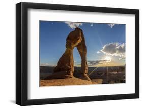 Delicate Arch with sun and clouds at golden hour, Arches National Park, Moab, Grand County, Utah, U-Francesco Vaninetti-Framed Photographic Print