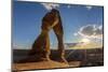 Delicate Arch with sun and clouds at golden hour, Arches National Park, Moab, Grand County, Utah, U-Francesco Vaninetti-Mounted Photographic Print