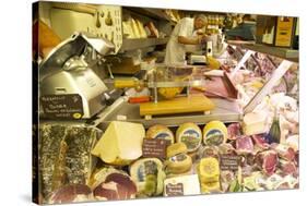 Delicatessen Food Store with Cheese and Ham on Sale, Rome, Lazio, Italy, Europe-Peter Barritt-Stretched Canvas
