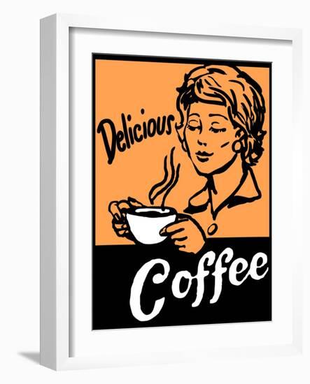 Delicious Coffee Sign-Bigelow Illustrations-Framed Art Print