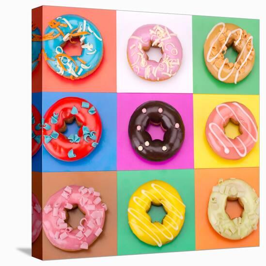 Delicious Donuts Isolated on Colorful Background-EM Arts-Stretched Canvas