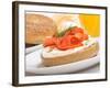 Delicious Freshly Baked Everything Bagel with Cream Cheese, Lox and Dill Served with Fresh Orange J-HHLtDave5-Framed Photographic Print