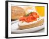 Delicious Freshly Baked Everything Bagel with Cream Cheese, Lox and Dill Served with Fresh Orange J-HHLtDave5-Framed Photographic Print