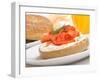 Delicious Freshly Baked Everything Bagel with Cream Cheese, Lox and Dill Served with Fresh Orange J-HHLtDave5-Framed Photographic Print