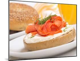 Delicious Freshly Baked Everything Bagel with Cream Cheese, Lox and Dill Served with Fresh Orange J-HHLtDave5-Mounted Photographic Print