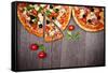 Delicious Italian Pizzas Served on Wooden Table-Jag_cz-Framed Stretched Canvas