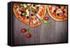 Delicious Italian Pizzas Served on Wooden Table-Jag_cz-Framed Stretched Canvas