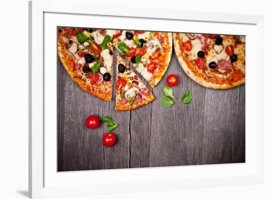 Delicious Italian Pizzas Served on Wooden Table-Jag_cz-Framed Photographic Print