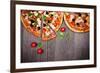 Delicious Italian Pizzas Served on Wooden Table-Jag_cz-Framed Photographic Print