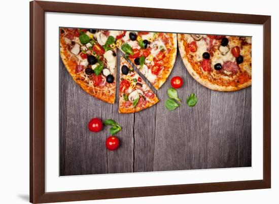 Delicious Italian Pizzas Served on Wooden Table-Jag_cz-Framed Photographic Print