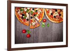 Delicious Italian Pizzas Served on Wooden Table-Jag_cz-Framed Photographic Print