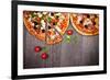 Delicious Italian Pizzas Served on Wooden Table-Jag_cz-Framed Photographic Print