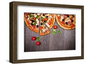 Delicious Italian Pizzas Served on Wooden Table-Jag_cz-Framed Photographic Print