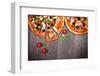 Delicious Italian Pizzas Served on Wooden Table-Jag_cz-Framed Photographic Print