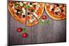 Delicious Italian Pizzas Served on Wooden Table-Jag_cz-Mounted Photographic Print