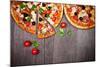 Delicious Italian Pizzas Served on Wooden Table-Jag_cz-Mounted Photographic Print