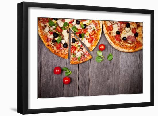 Delicious Italian Pizzas Served on Wooden Table-Jag_cz-Framed Photographic Print