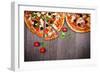 Delicious Italian Pizzas Served on Wooden Table-Jag_cz-Framed Photographic Print