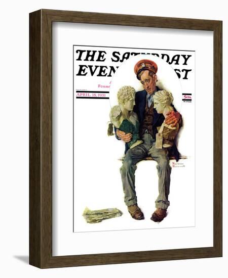 "Delivering Two Busts" Saturday Evening Post Cover, April 18,1931-Norman Rockwell-Framed Giclee Print