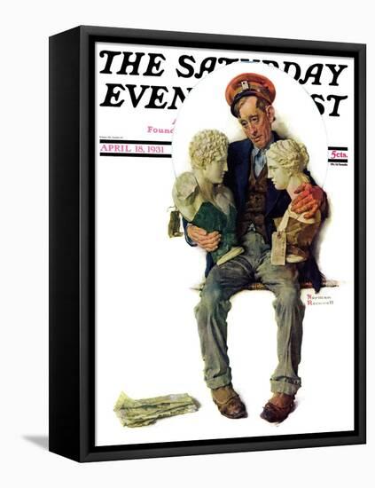 "Delivering Two Busts" Saturday Evening Post Cover, April 18,1931-Norman Rockwell-Framed Stretched Canvas