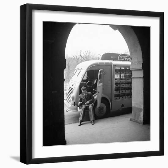 Delivery Truck Driver Sits with His Coca Cola Truck During His Route, France, 1950-Mark Kauffman-Framed Photographic Print