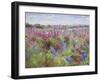 Delphinium Field and Church-Timothy Easton-Framed Giclee Print